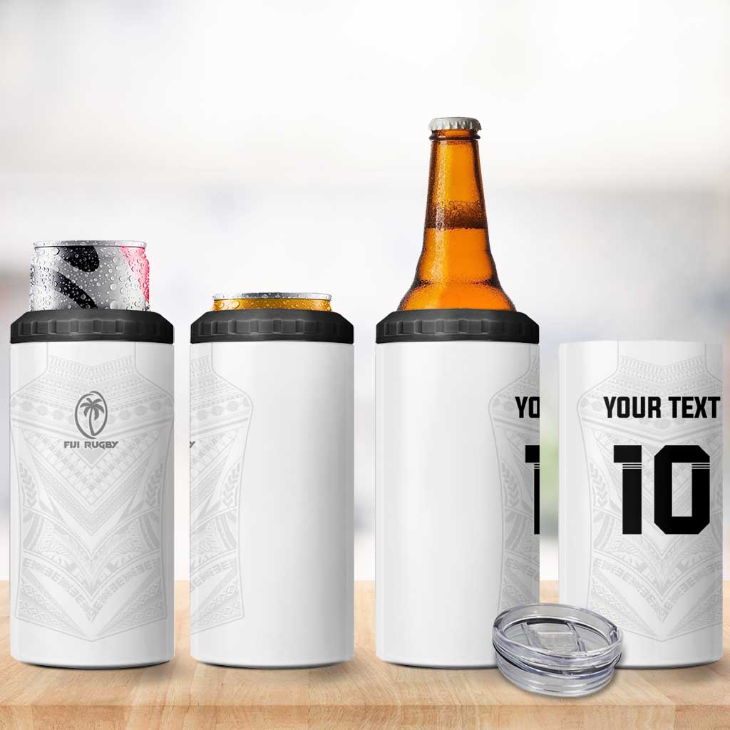 Custom Fiji Rugby 4 in 1 Can Cooler Tumbler Tapa Tribal Motifs Sporty Style - Polynesian Pride