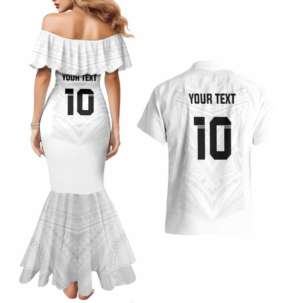 Custom Fiji Rugby Couples Matching Mermaid Dress and Hawaiian Shirt Tapa Tribal Motifs Sporty Style - Polynesian Pride