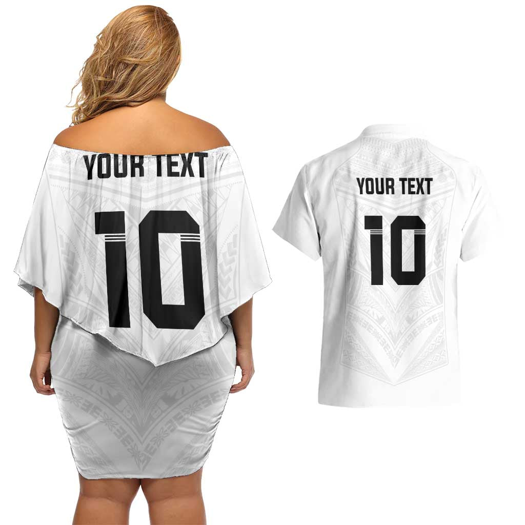 Custom Fiji Rugby Couples Matching Off Shoulder Short Dress and Hawaiian Shirt Tapa Tribal Motifs Sporty Style - Polynesian Pride