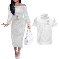 Custom Fiji Rugby Couples Matching Off The Shoulder Long Sleeve Dress and Hawaiian Shirt Tapa Tribal Motifs Sporty Style - Polynesian Pride