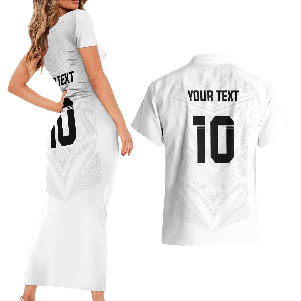 Custom Fiji Rugby Couples Matching Short Sleeve Bodycon Dress and Hawaiian Shirt Tapa Tribal Motifs Sporty Style - Polynesian Pride