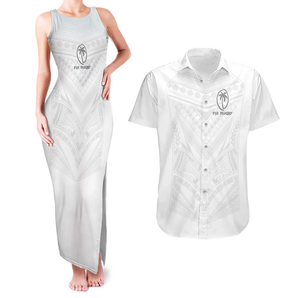 Custom Fiji Rugby Couples Matching Tank Maxi Dress and Hawaiian Shirt Tapa Tribal Motifs Sporty Style - Polynesian Pride