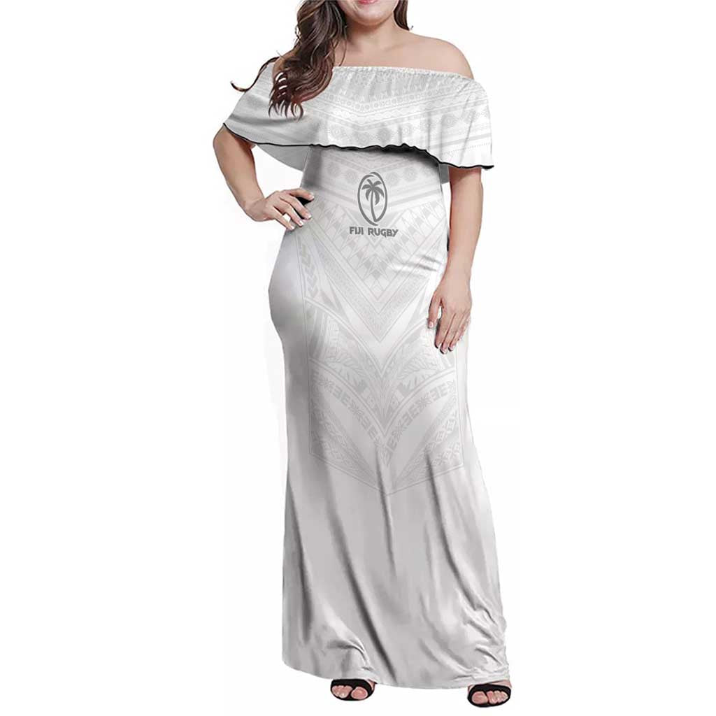 Custom Fiji Rugby Family Matching Off Shoulder Maxi Dress and Hawaiian Shirt Tapa Tribal Motifs Sporty Style - Polynesian Pride