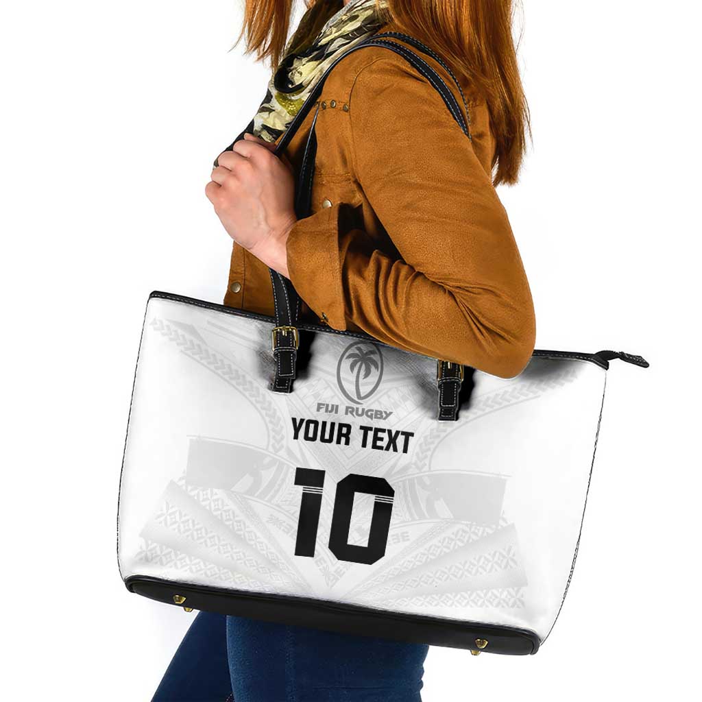 Custom Fiji Rugby Leather Tote Bag Tapa Tribal Motifs Sporty Style - Polynesian Pride