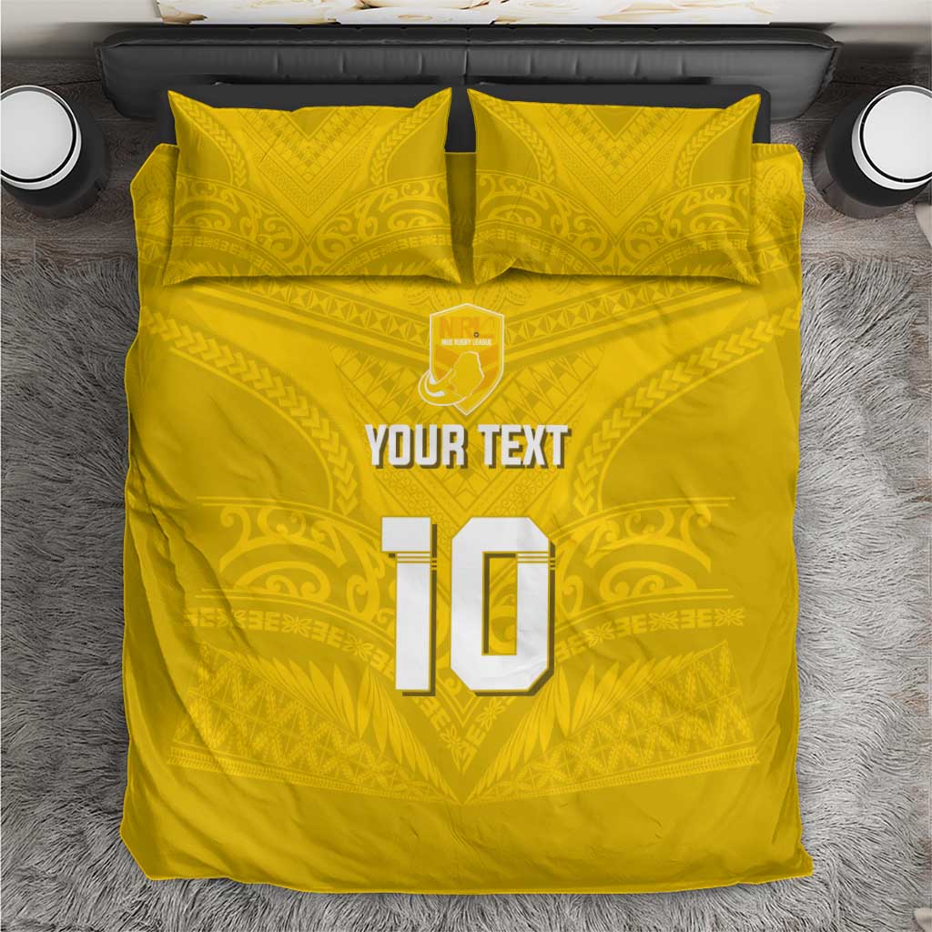 Custom Niue Rugby Bedding Set Hiapo Tribal Motifs Sporty Style - Polynesian Pride