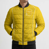 Custom Niue Rugby Bomber Puffer Jacket Hiapo Tribal Motifs Sporty Style - Polynesian Pride