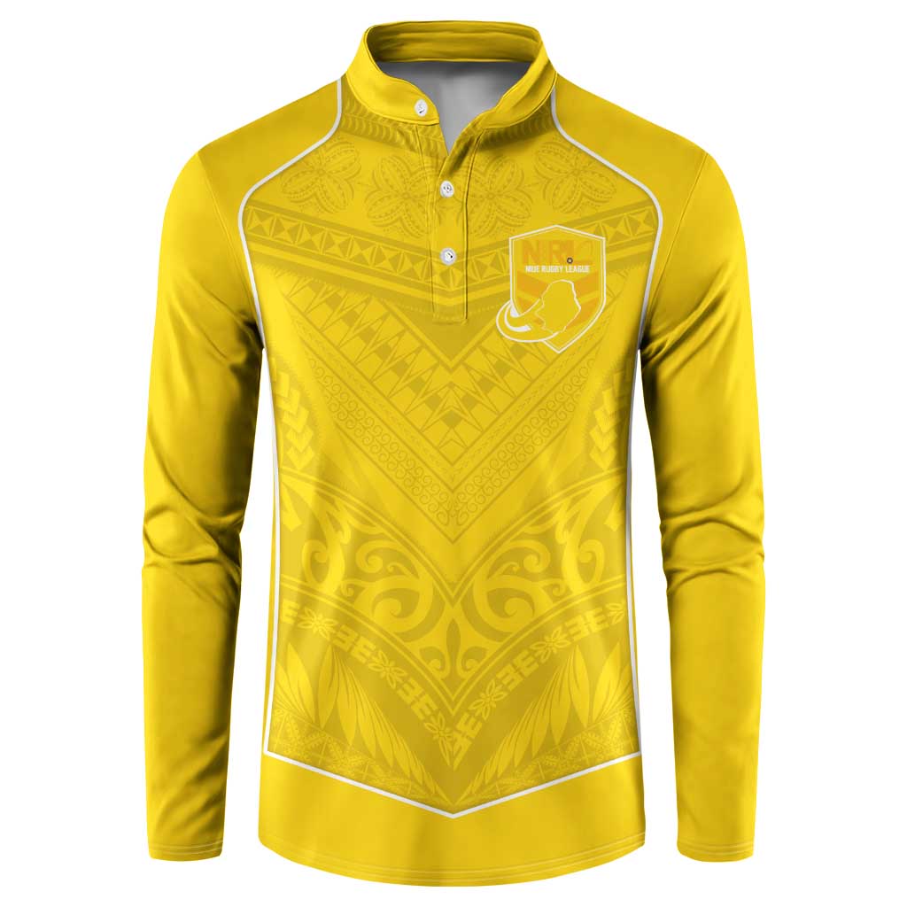 Custom Niue Rugby Button Sweatshirt Hiapo Tribal Motifs Sporty Style - Polynesian Pride