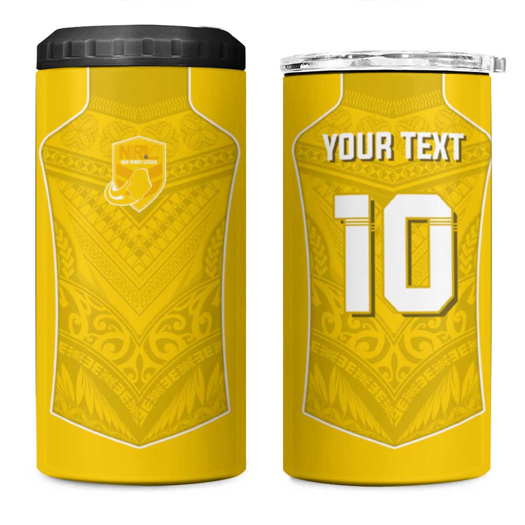 Custom Niue Rugby 4 in 1 Can Cooler Tumbler Hiapo Tribal Motifs Sporty Style - Polynesian Pride