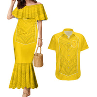 Custom Niue Rugby Couples Matching Mermaid Dress and Hawaiian Shirt Hiapo Tribal Motifs Sporty Style - Polynesian Pride