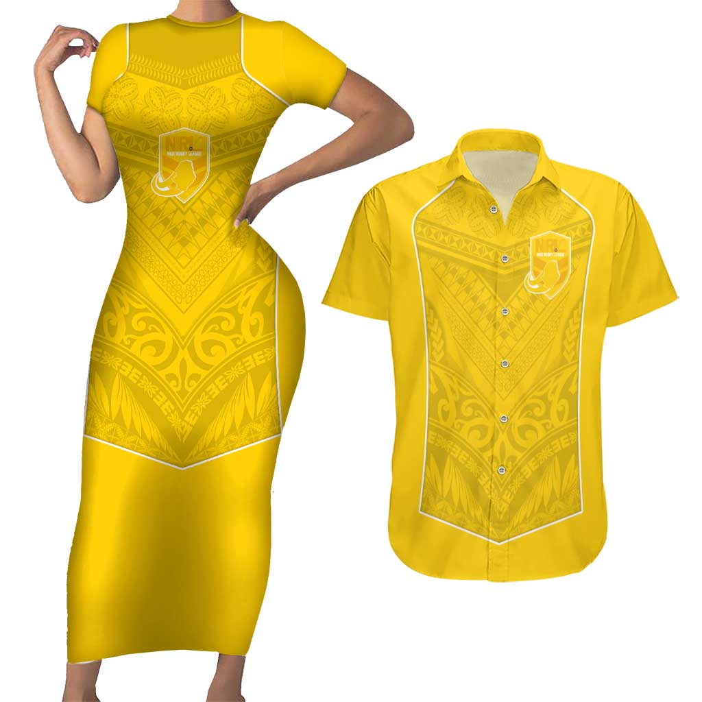 Custom Niue Rugby Couples Matching Short Sleeve Bodycon Dress and Hawaiian Shirt Hiapo Tribal Motifs Sporty Style - Polynesian Pride