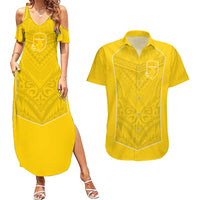 Custom Niue Rugby Couples Matching Summer Maxi Dress and Hawaiian Shirt Hiapo Tribal Motifs Sporty Style - Polynesian Pride