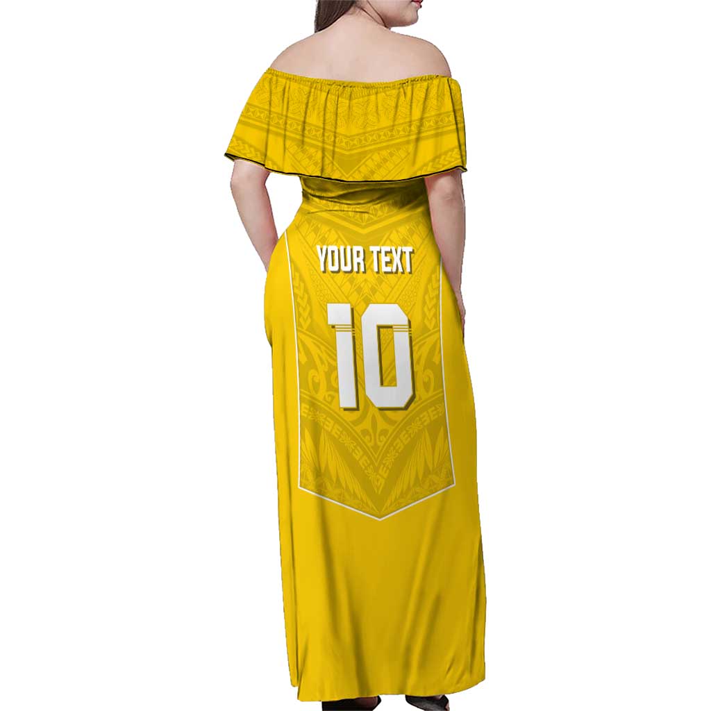 Custom Niue Rugby Family Matching Off Shoulder Maxi Dress and Hawaiian Shirt Hiapo Tribal Motifs Sporty Style - Polynesian Pride