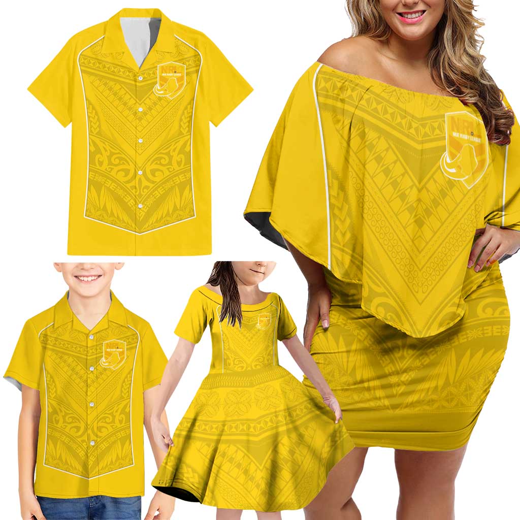 Custom Niue Rugby Family Matching Off Shoulder Short Dress and Hawaiian Shirt Hiapo Tribal Motifs Sporty Style - Polynesian Pride