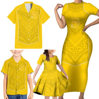 Custom Niue Rugby Family Matching Short Sleeve Bodycon Dress and Hawaiian Shirt Hiapo Tribal Motifs Sporty Style - Polynesian Pride