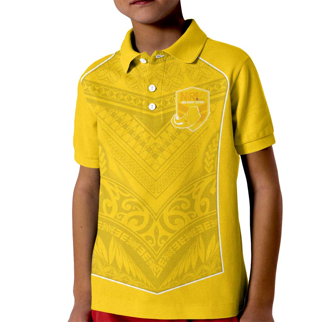 Custom Niue Rugby Kid Polo Shirt Hiapo Tribal Motifs Sporty Style - Polynesian Pride