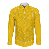 Custom Niue Rugby Long Sleeve Button Shirt Hiapo Tribal Motifs Sporty Style - Polynesian Pride