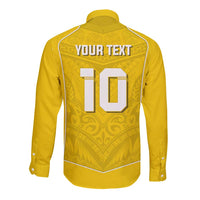 Custom Niue Rugby Long Sleeve Button Shirt Hiapo Tribal Motifs Sporty Style - Polynesian Pride