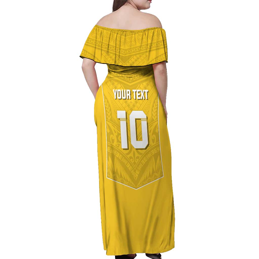 Custom Niue Rugby Off Shoulder Maxi Dress Hiapo Tribal Motifs Sporty Style - Polynesian Pride