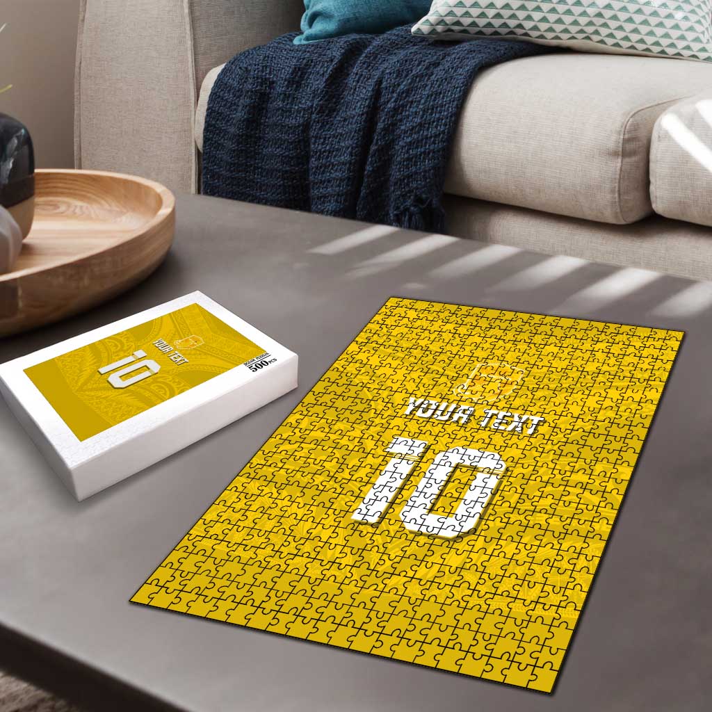 Custom Niue Rugby Puzzle Hiapo Tribal Motifs Sporty Style - Polynesian Pride