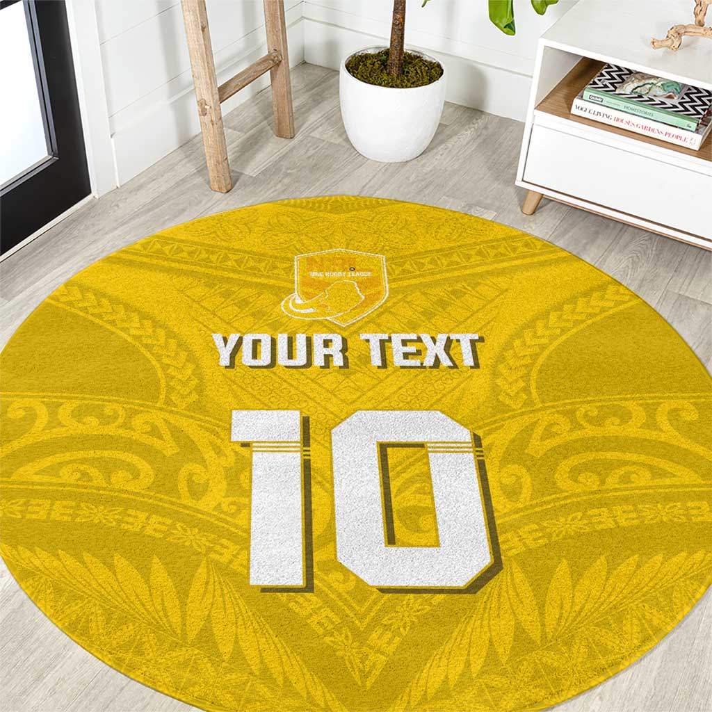 Custom Niue Rugby Round Carpet Hiapo Tribal Motifs Sporty Style - Polynesian Pride