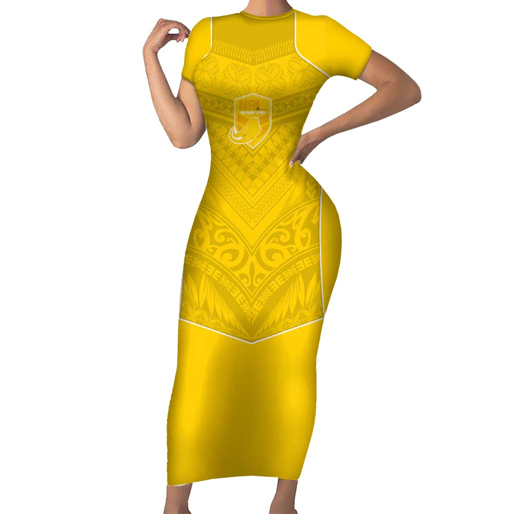 Custom Niue Rugby Short Sleeve Bodycon Dress Hiapo Tribal Motifs Sporty Style - Polynesian Pride