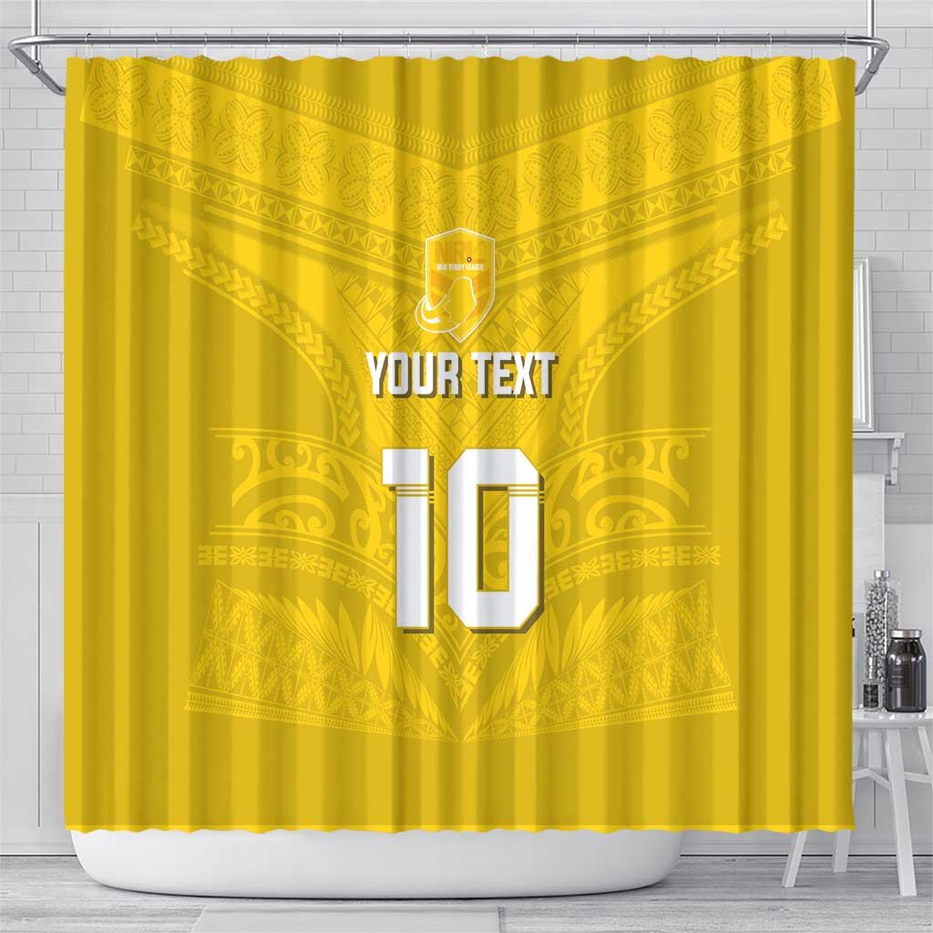 Custom Niue Rugby Shower Curtain Hiapo Tribal Motifs Sporty Style - Polynesian Pride