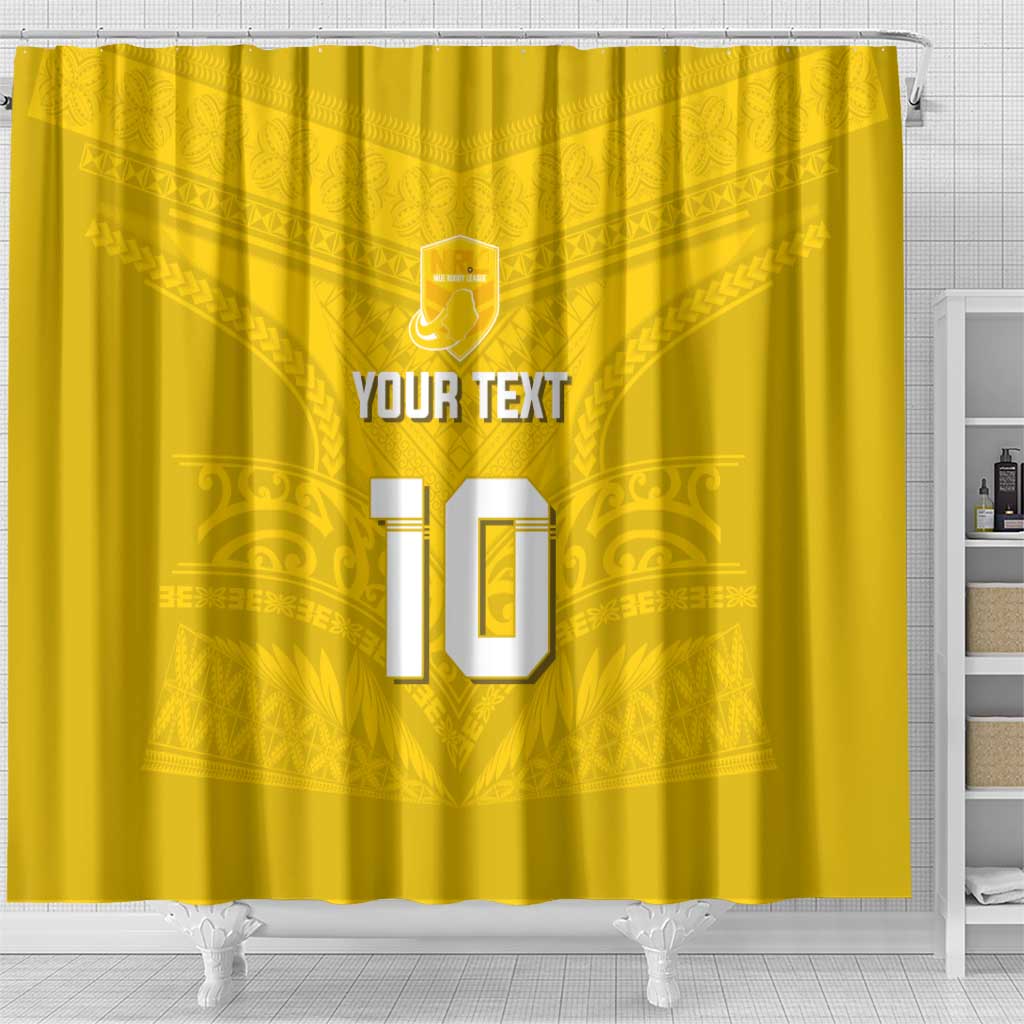 Custom Niue Rugby Shower Curtain Hiapo Tribal Motifs Sporty Style - Polynesian Pride