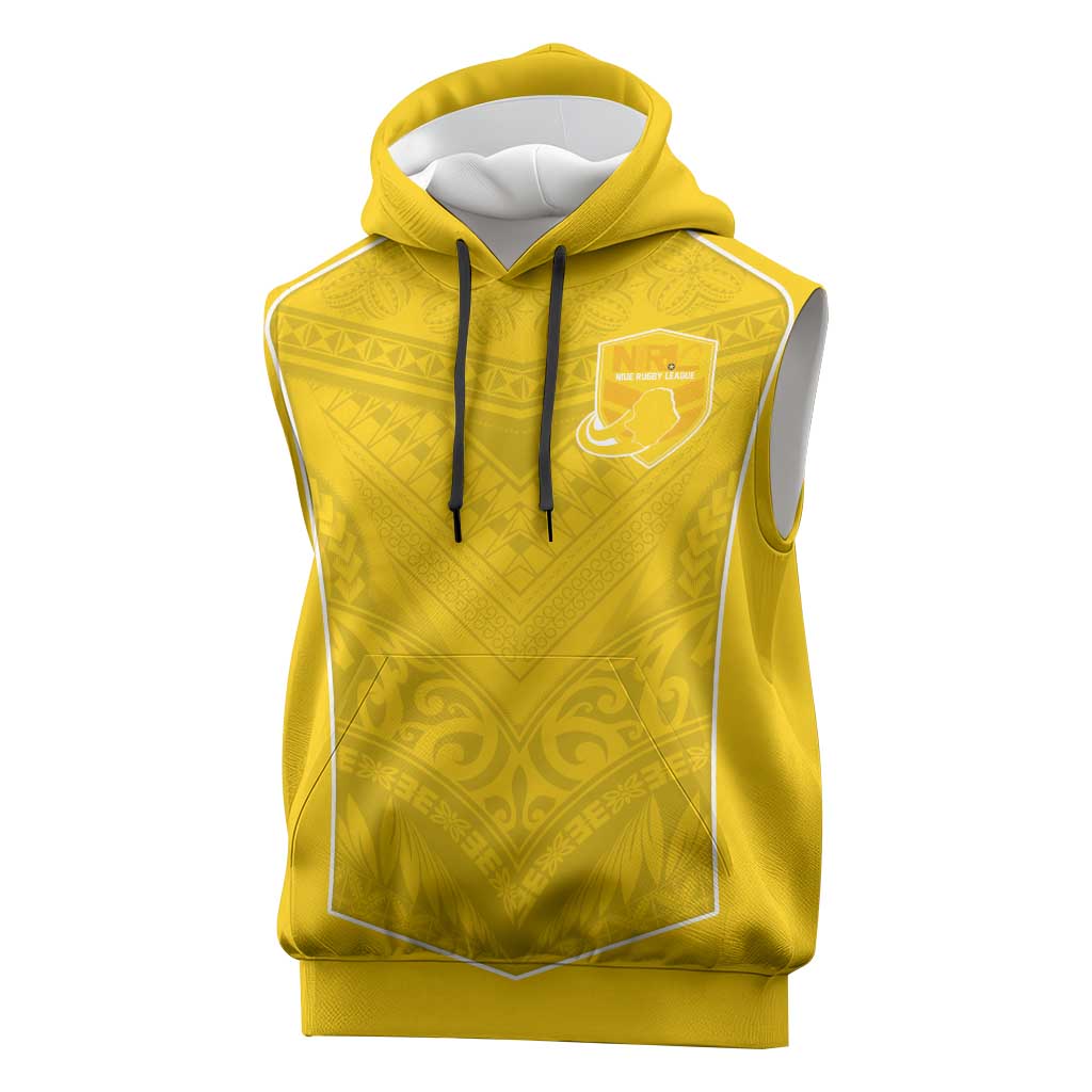 Custom Niue Rugby Sleeveless Hoodie Hiapo Tribal Motifs Sporty Style - Polynesian Pride