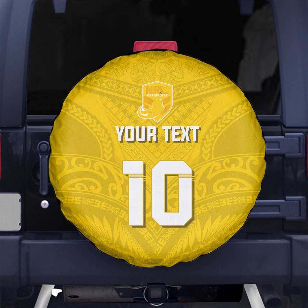Custom Niue Rugby Spare Tire Cover Hiapo Tribal Motifs Sporty Style - Polynesian Pride