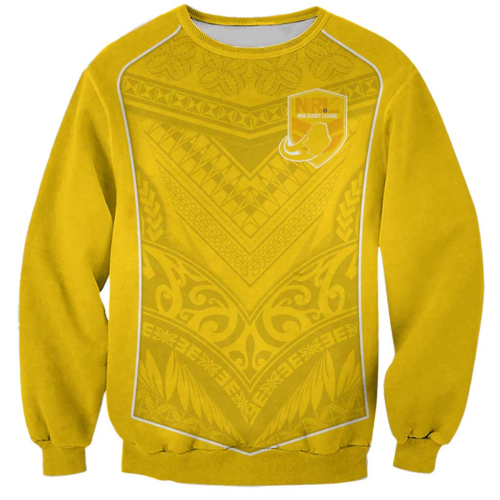 Custom Niue Rugby Sweatshirt Hiapo Tribal Motifs Sporty Style - Polynesian Pride