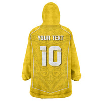 Custom Niue Rugby Wearable Blanket Hoodie Hiapo Tribal Motifs Sporty Style - Polynesian Pride