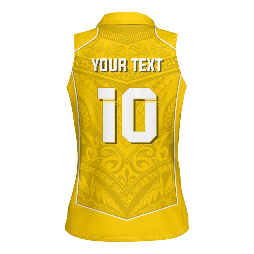 Custom Niue Rugby Women Sleeveless Polo Shirt Hiapo Tribal Motifs Sporty Style - Polynesian Pride