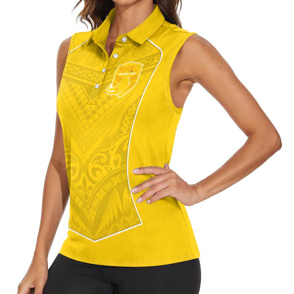 Custom Niue Rugby Women Sleeveless Polo Shirt Hiapo Tribal Motifs Sporty Style - Polynesian Pride