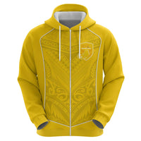 Custom Niue Rugby Zip Hoodie Hiapo Tribal Motifs Sporty Style - Polynesian Pride