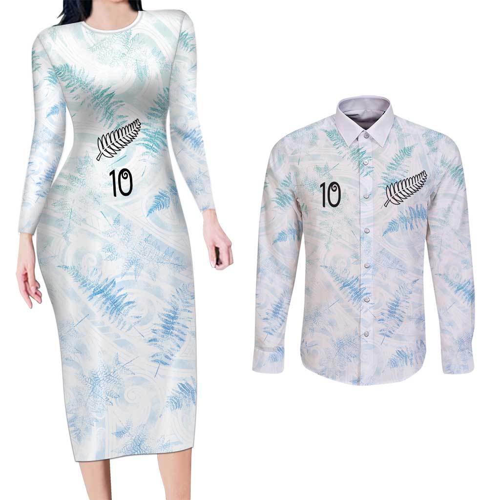Custom New Zealand Football Couples Matching Long Sleeve Bodycon Dress and Long Sleeve Button Shirt The Whites-Aotearoa Inspired - Polynesian Pride