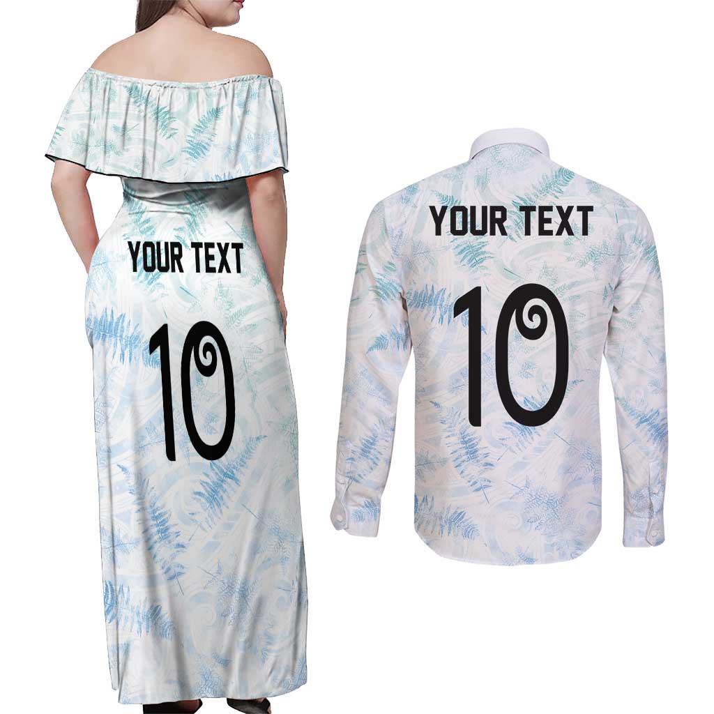 Custom New Zealand Football Couples Matching Off Shoulder Maxi Dress and Long Sleeve Button Shirt The Whites-Aotearoa Inspired - Polynesian Pride