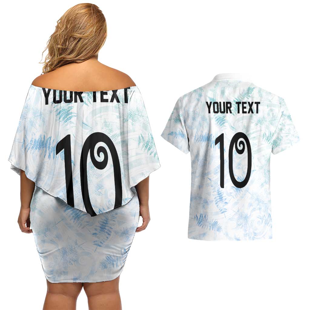 Custom New Zealand Football Couples Matching Off Shoulder Short Dress and Hawaiian Shirt The Whites-Aotearoa Inspired - Polynesian Pride