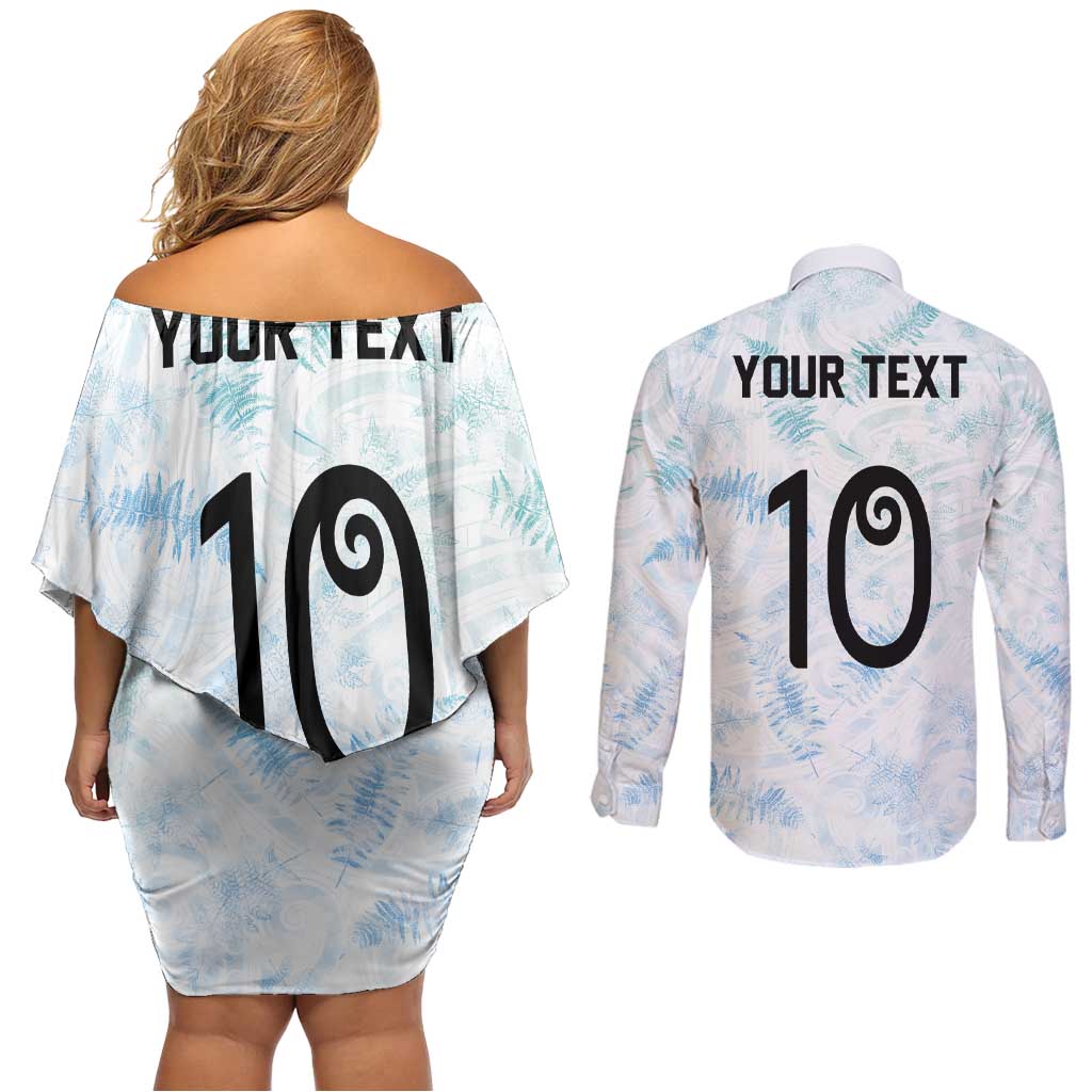 Custom New Zealand Football Couples Matching Off Shoulder Short Dress and Long Sleeve Button Shirt The Whites-Aotearoa Inspired - Polynesian Pride