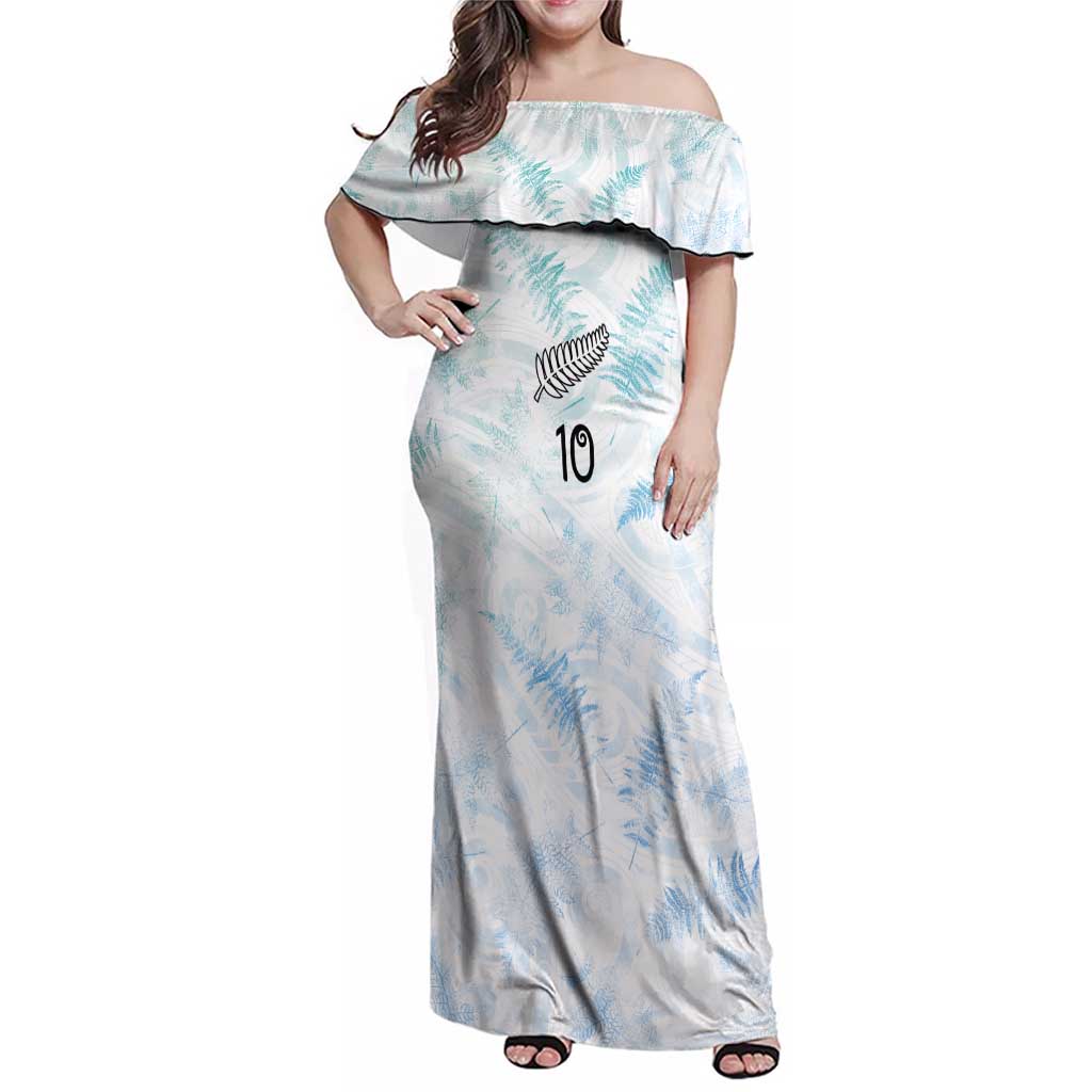 Custom New Zealand Football Family Matching Off Shoulder Maxi Dress and Hawaiian Shirt The Whites-Aotearoa Inspired - Polynesian Pride