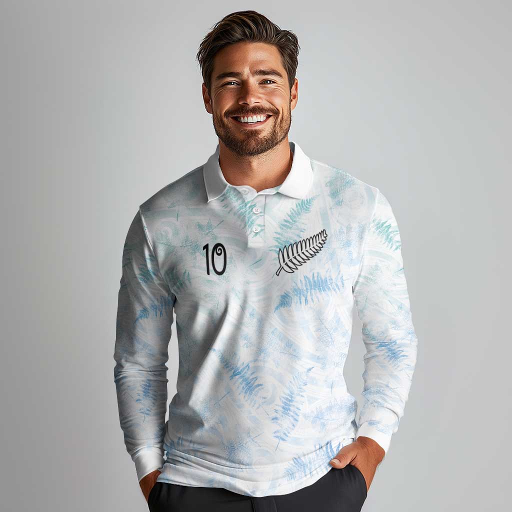 Custom New Zealand Football Long Sleeve Polo Shirt The Whites-Aotearoa Inspired - Polynesian Pride