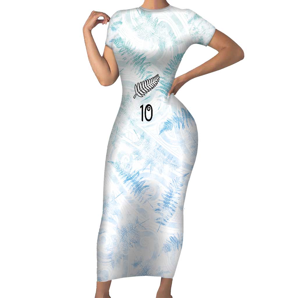 Custom New Zealand Football Short Sleeve Bodycon Dress The Whites-Aotearoa Inspired - Polynesian Pride