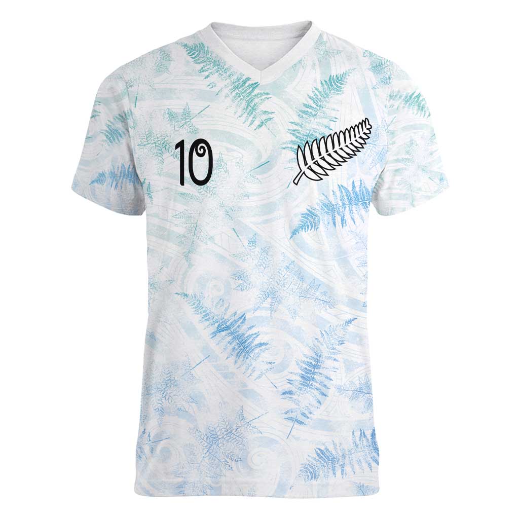 Custom New Zealand Football Women V-Neck T-Shirt The Whites-Aotearoa Inspired - Polynesian Pride