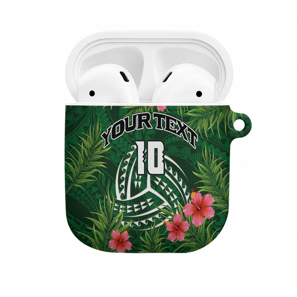 Custom Hawaii Volleyball AirPods Case Kakau Abstract and Tropical Plants Green Color - Polynesian Pride