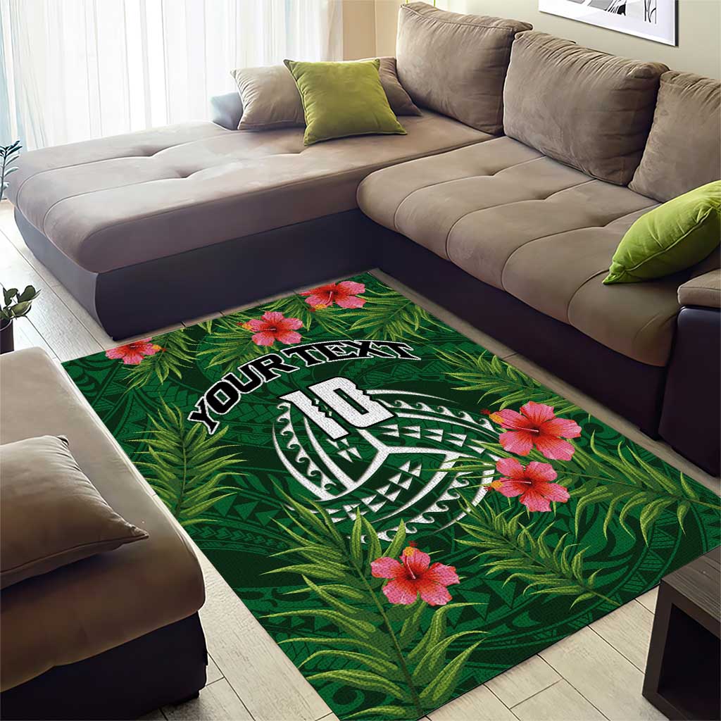 Custom Hawaii Volleyball Area Rug Kakau Abstract and Tropical Plants Green Color - Polynesian Pride