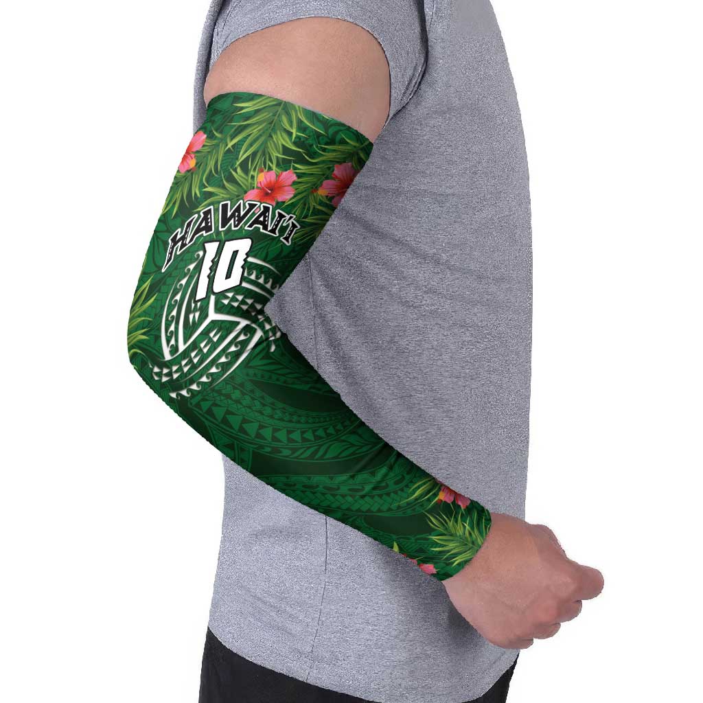 Custom Hawaii Volleyball Arm Sleeves Kakau Abstract and Tropical Plants Green Color - Polynesian Pride
