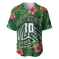 Custom Hawaii Volleyball Baseball Jersey Kakau Abstract and Tropical Plants Green Color - Polynesian Pride
