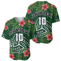 Custom Hawaii Volleyball Baseball Jersey Kakau Abstract and Tropical Plants Green Color - Polynesian Pride