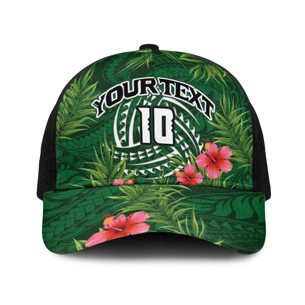 Custom Hawaii Volleyball Baseball Net Cap Kakau Abstract and Tropical Plants Green Color - Polynesian Pride