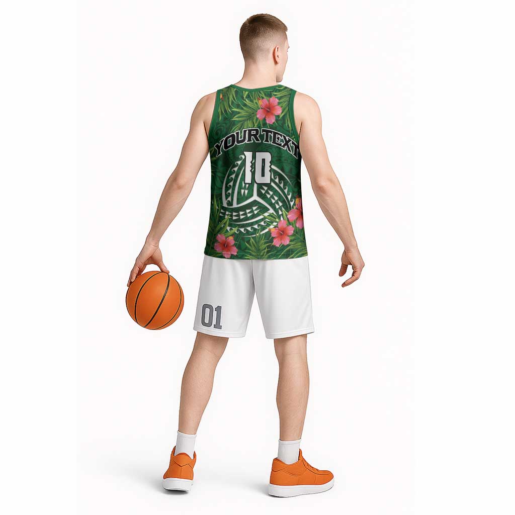Custom Hawaii Volleyball Basketball Jersey Kakau Abstract and Tropical Plants Green Color - Polynesian Pride