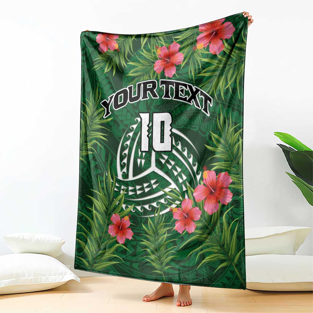Custom Hawaii Volleyball Blanket Kakau Abstract and Tropical Plants Green Color - Polynesian Pride